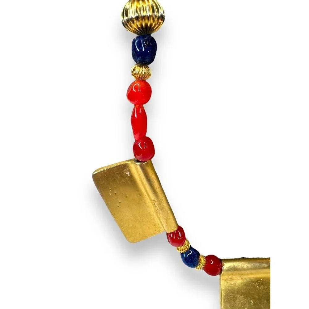 Vintage Tribal-Inspired Red, Blue & Gold Statement Necklace 27" Unsigned - Picture 12 of 13